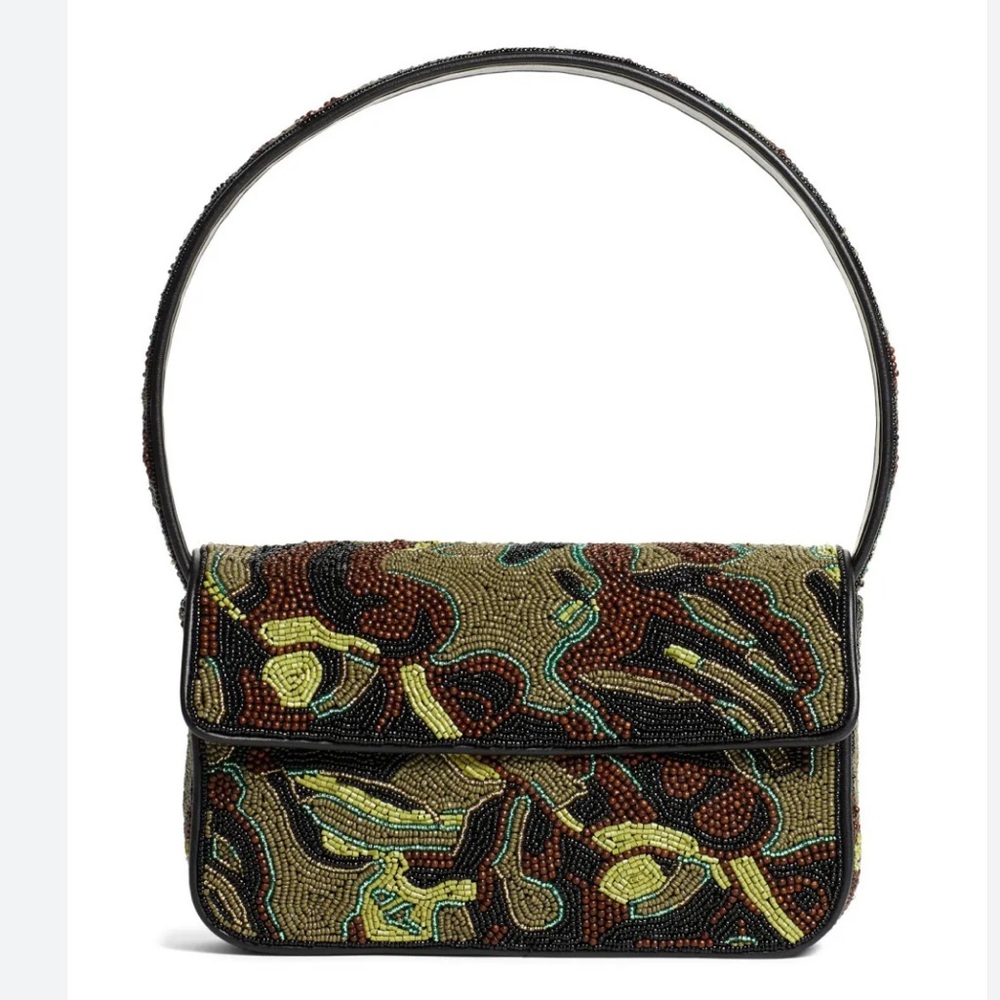 STAUD Tommy Camo Beaded Handbag